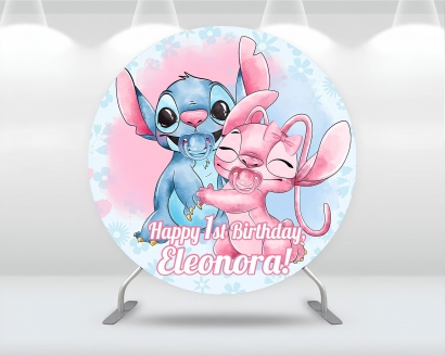 Винил за фон/декорация, Стич и Ейнджъл, кръг, диаметър 100см