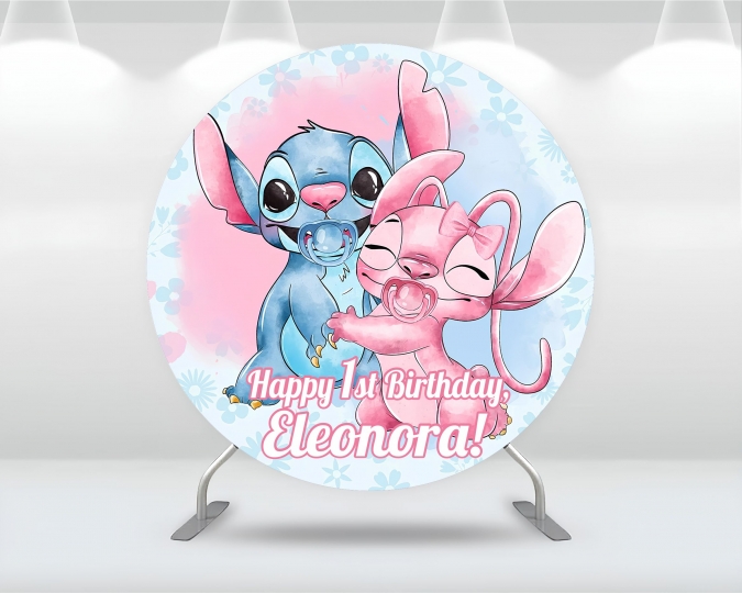 Винил за фон/декорация, Стич и Ейнджъл, кръг, диаметър 100см