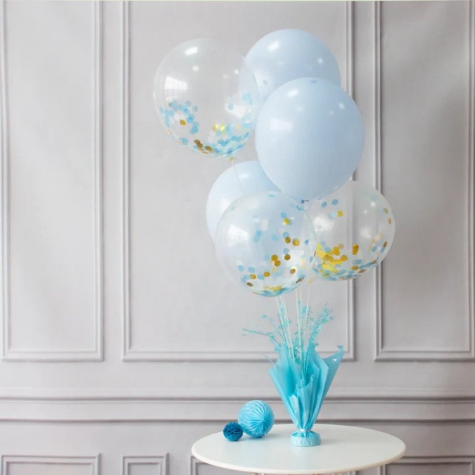 Декоративна стойка с тежест за 6 бр. балони, 72 см височина, цвят син /Pp/