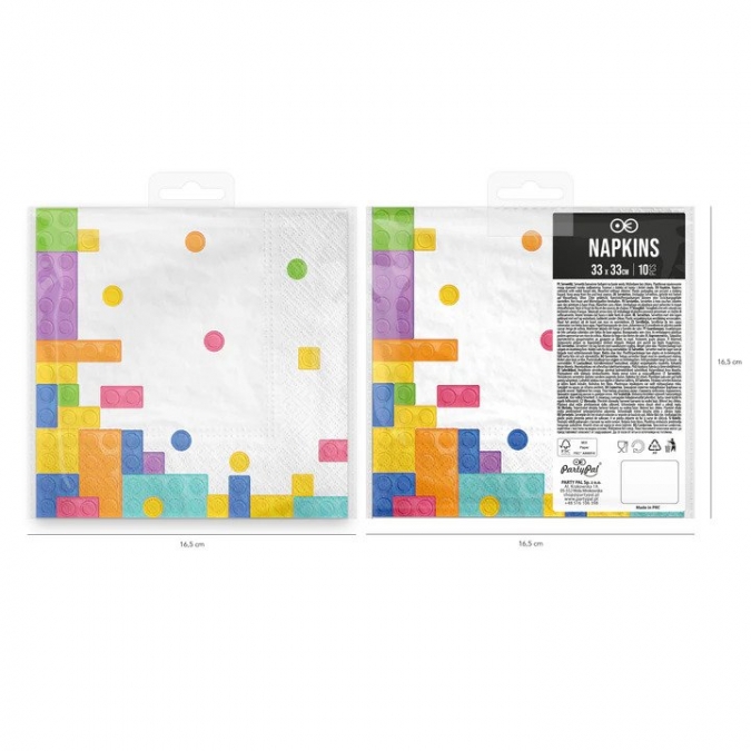 Парти салфетки Лего, строителни блокчета, 33х33 см, 10 бр. в пакет /Pp/