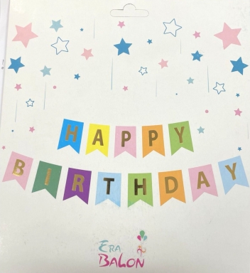 Банер гирлянд Happy Birthday, златни букви, различни цветове /Tr/