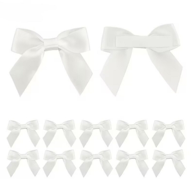 Елегантни сатенени панделки за декорация, цвят бял, 10 бр. 6,3см /Tm/