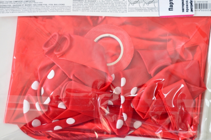 Комплект 10 бр. балони червени с бели точки и звезди - 3бр фолио, 7бр пастел /mb/
