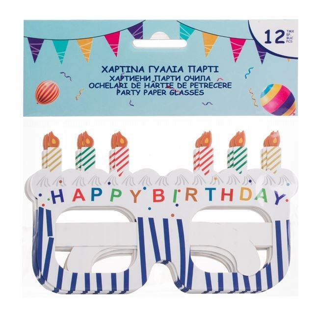 Парти очила Happy Birthday с разноцветни свещички, 12 бр. в пакет /mb/