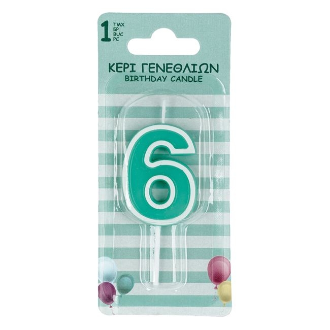 Свещичка цифра 6, цвят мента пастел /Mb/