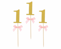 Топер за мъфини Първи рожден ден бебе момиче, 10 бр. в опаковка брокат с розова панделка /GD/