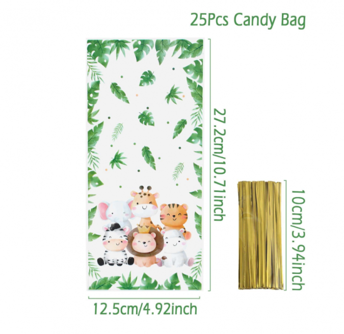 Подаръчни торбички, пликове за сладки Джунгла, сафари,12х27см, 25 бр. в опаковка /Ch/