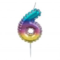 Свещичка, цвят металик дъга - преливащи цветове, цифра 6 /mb/