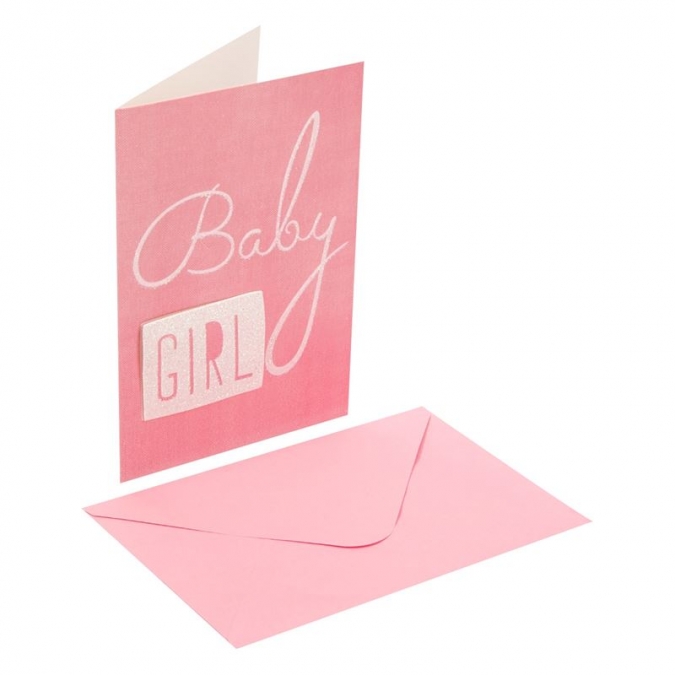 3D картичка за бебе момиче, "Baby Girl" в розово, брокат, 13x19 см с включен плик /Mb/