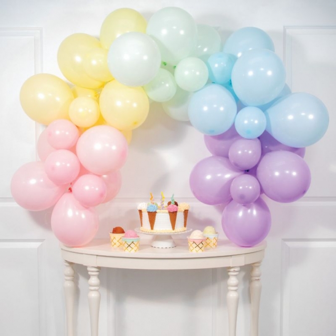 Комплект за украса с балони тип арка, 70 бр. балони в нежни пастелни цветове