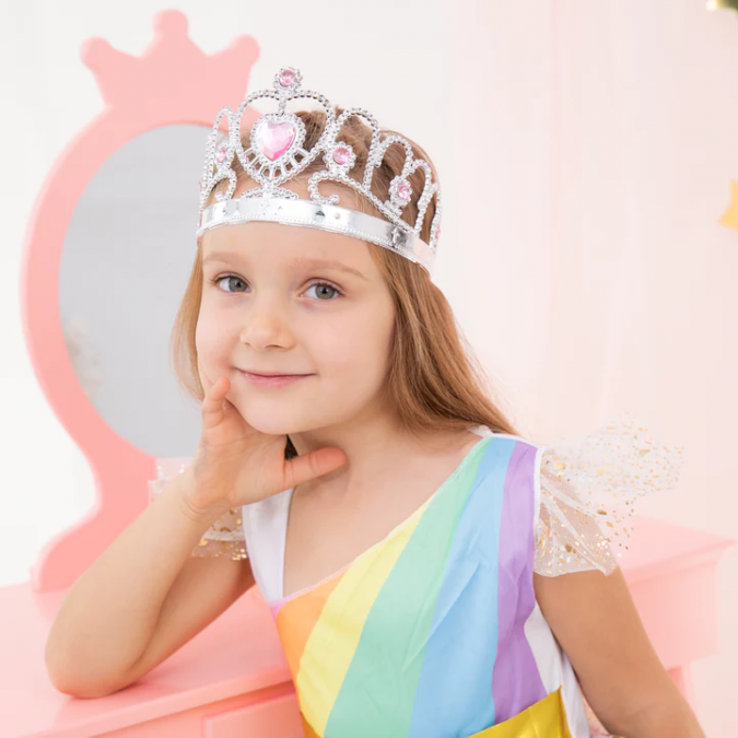 Сребърна корона с розови блестящи камъни /Pp/