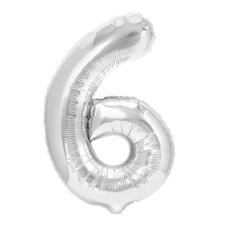 Фолиев балон цифра 6, цвят сребърен, 40см /Pp/