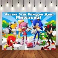Винил за фон /декорация/ на детски рожден ден, Соник, размер 100х70см