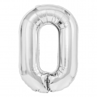 Фолиев балон цифра 0, цвят сребърен, 40см /Pp/
