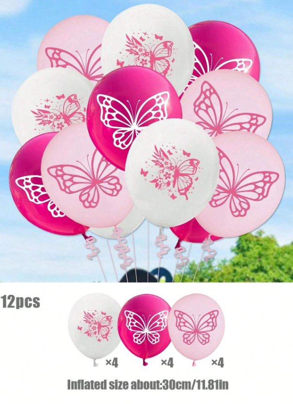 Комплект 12 бр. балони Пеперуди в розово /Ch/
