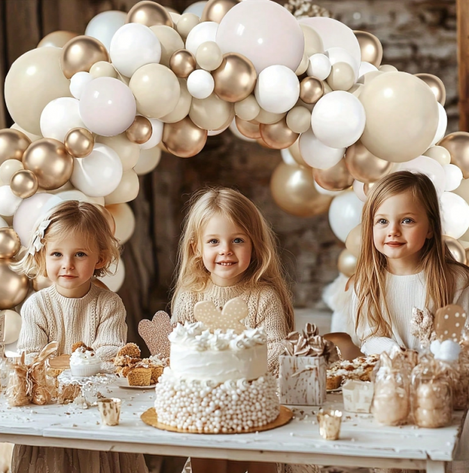 Комплект за арка 102 бр. балони в бяло, лате и златно хром /Ch/