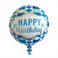 Фолиев балон с текст Happy Birthday, син и мента, 45 см /Tr/