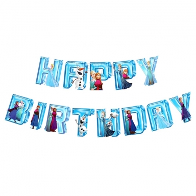 Банер гирлянд Елза и Ана, Happy Birthday, 2,5м. /Pe/