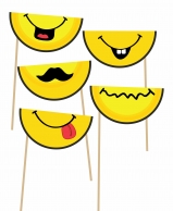 Пропсове за забавни снимки и декорация Усмивка, Емоджи, 6 бр. пакет