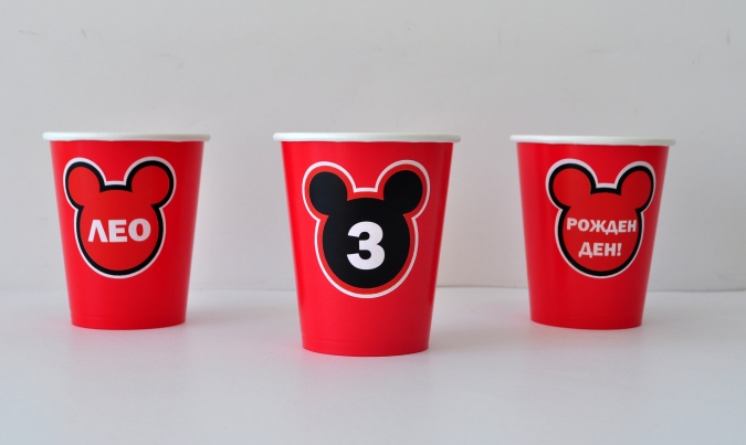 Персонализирана хартиена парти чашка 270 мл Мики Маус, 6бр. пакет