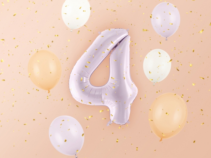 Фолиев балон цифра 4, цвят лилав, 72 см височина /Pd/