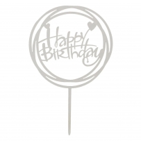 Декорация за торта с текст Happy Birthday в сребърно, 10,3х16,3см /mb/