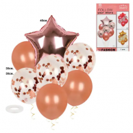 Комплект 7 броя фолиеви и латексови балони, цвят розово злато /Km/