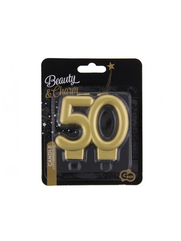 Свещичка за рожден ден, металик цвят злато, юбилей 50 години /Gd/