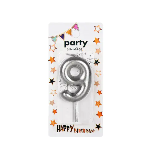 Свещичка металик цвят сребро, цифра 5 /Km/