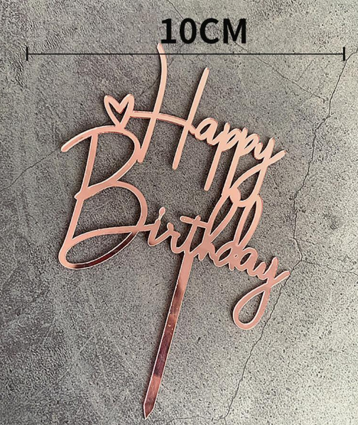 Декорация за торта в розово злато с текст Happy Birthday /Ch/