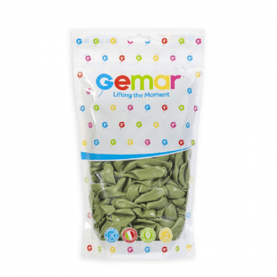 Балон маслинено зелен пастел, диаметър 13см,100бр. в пакет, Gemar A50 098