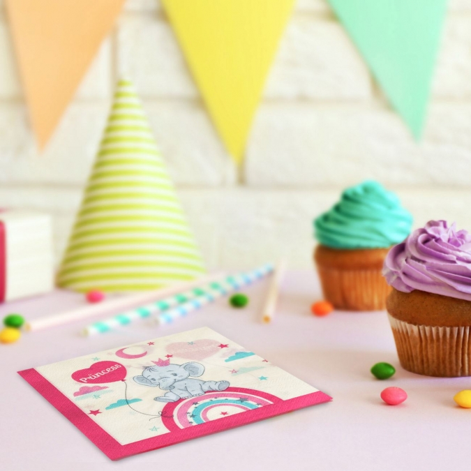 Парти салфетки Бебе, слонче, момиче, Princess, 12 бр. в пакет /Mb/
