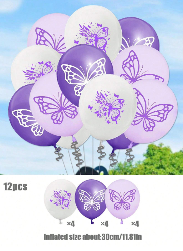 Комплект 12 бр. балони Пеперуди в лилаво /Ch/