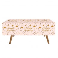 Парти покривка розова с надпис Happy Birthday в розово злато и балони, 120х180 см /mb/