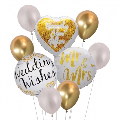 Комплект 9 бр. фолиеви и латексови балони с печат Честита Сватба, Weding Wishes, Mr and Mrs /mb/