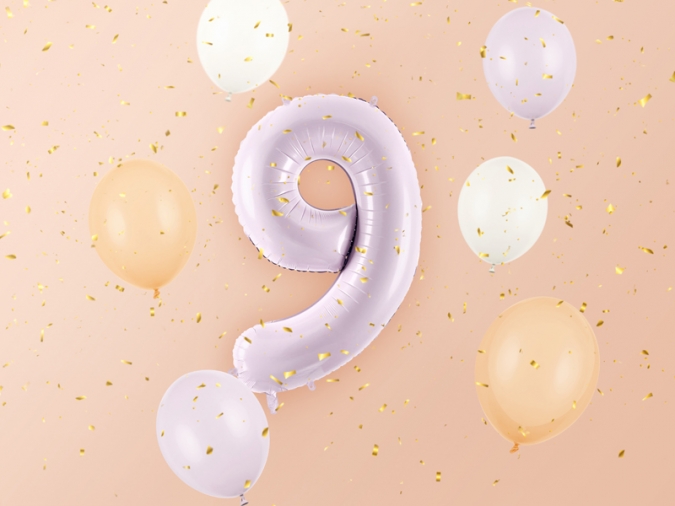 Фолиев балон цифра 9, цвят лилав, 72 см височина /Pd/