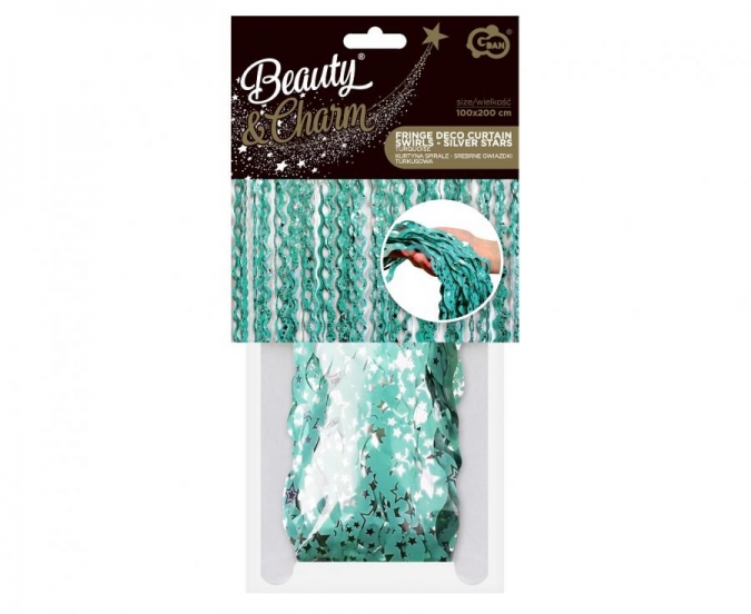Ресни за декорация тип спирали /ПВЦ/, цвят тюркоаз и звезди, 100х200см /Gd/