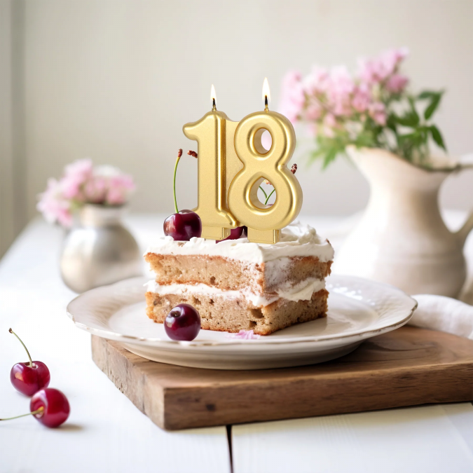 Свещичка за рожден ден, металик цвят злато, 18 години /Pp/