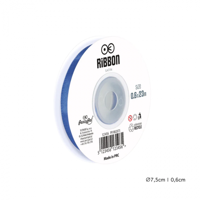 Сатенена лента, цвят син, 0,6х23м /Pp/