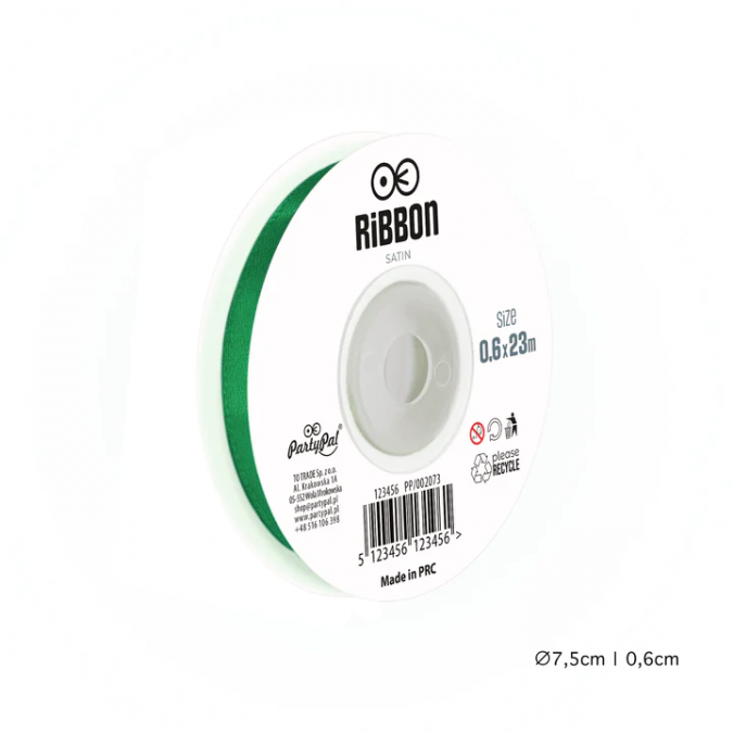 Сатенена лента, цвят тъмно зелен, 0,6х23м /Pp/