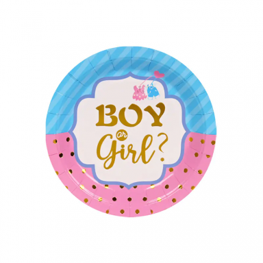 Хартиена чинийка Boy or Girl за разкриване на пола, 18 см, 10 бр. /Km/