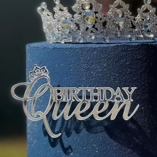 Декорация, топер за торта, фронтален, Birthday Queen, цвят сребро /Tm/