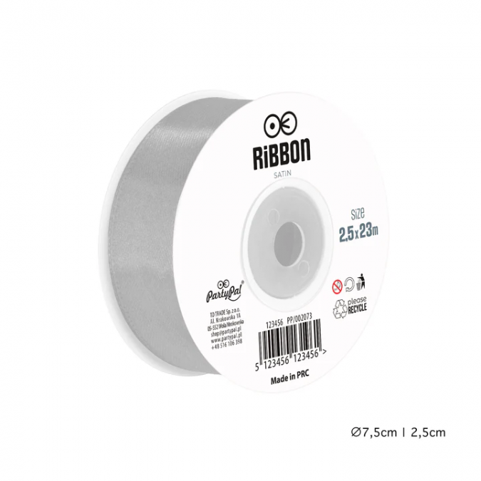 Сатенена лента, цвят сив, 2,5х23м /Pp/