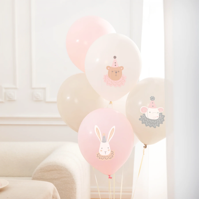 Пастелно розови латексови балони, Бебе момиче, комплект от 6 броя /Pp/