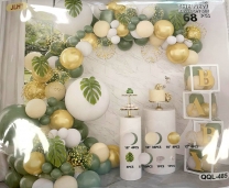 Комплект за украса тип арка, 68 бр. балони в зелено, бяло, лате и злато /Gx/