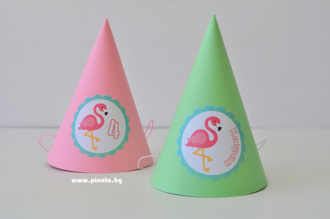 Персонализирана парти шапка Фламинго, 3 бр. в пакет