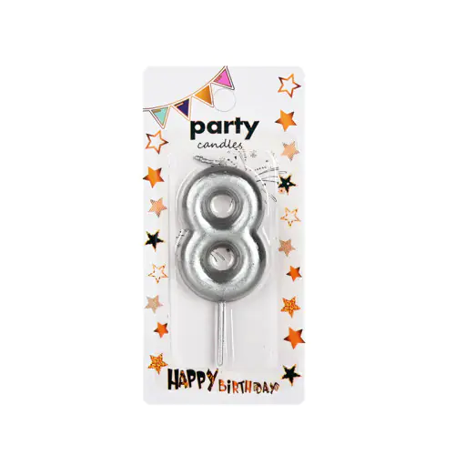 Свещичка металик цвят сребро, цифра 5 /Km/