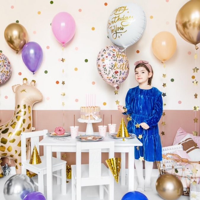 Фолиев балон бял със златен надпис Happy Birthday to you, 35 см /Pd/