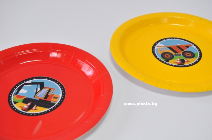 Хартиена парти чинийка Строителни машини, бетоновоз, фадрома, камион, 6бр. пакет