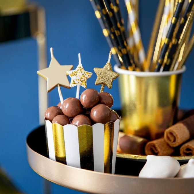 Свещички за рожден ден Златни блестящи звезди,  5 бр в пакет /Pp/
